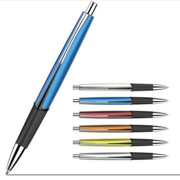 Lacquered Barrel Ballpoint Pen With Comfortable Rubber Grip And Metal Clip