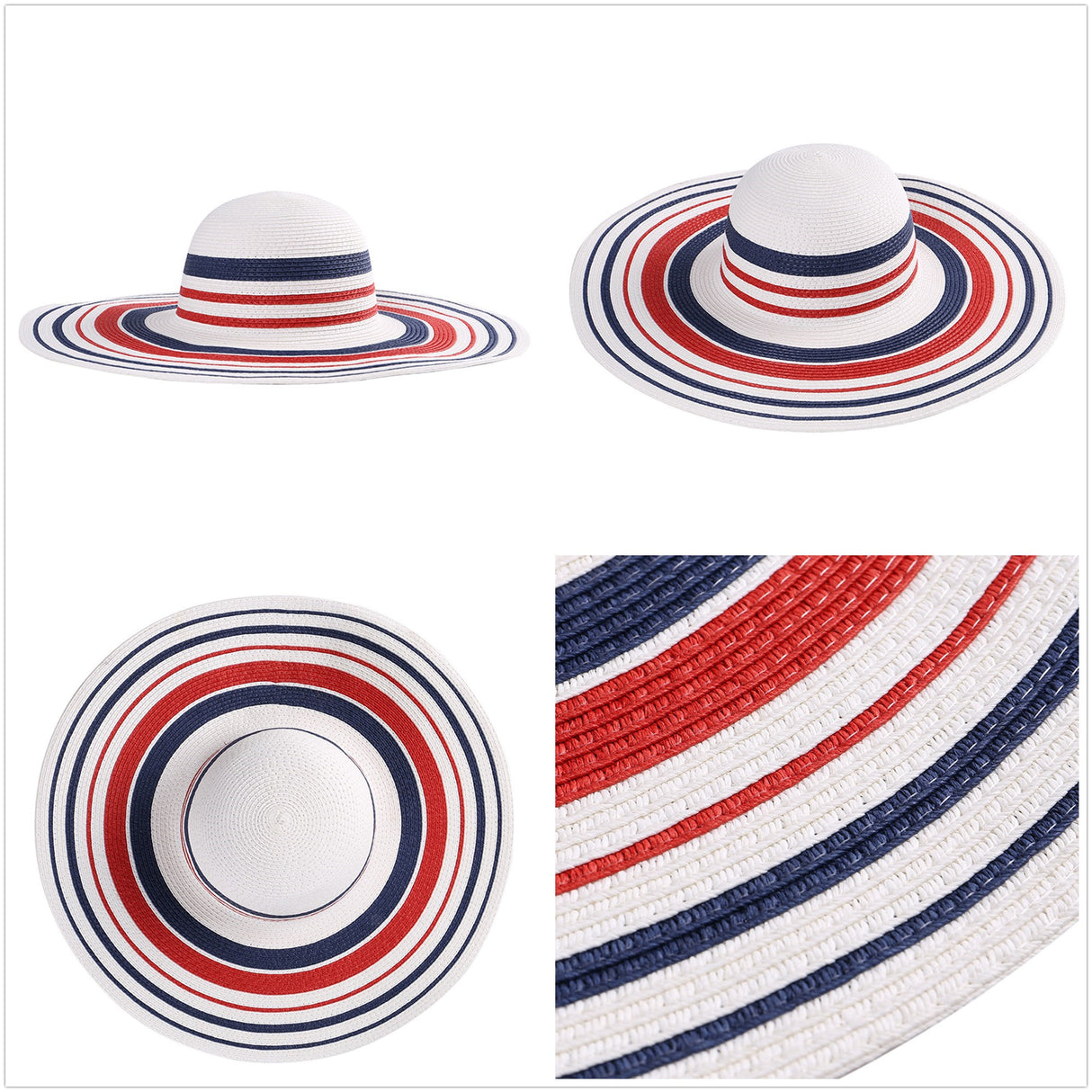 Large Straw Hat Paperbraid Stripe Trim