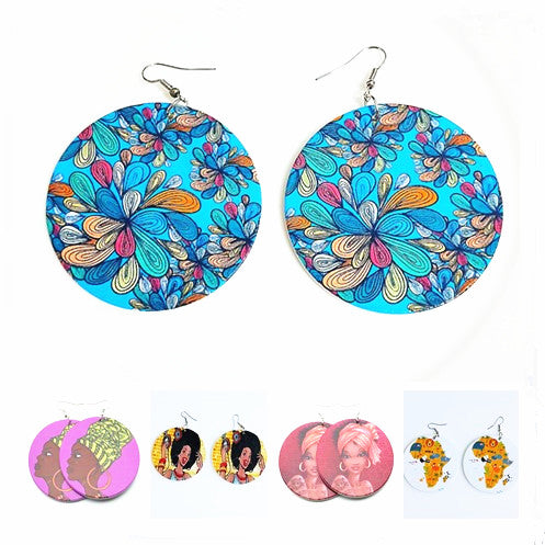 Wooden Round Shape Earrings African Charm