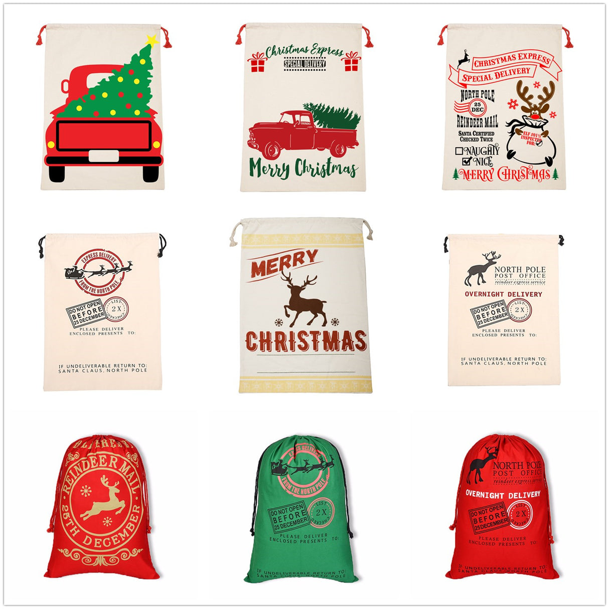 Large Christmas Drawstring Cotton Bag