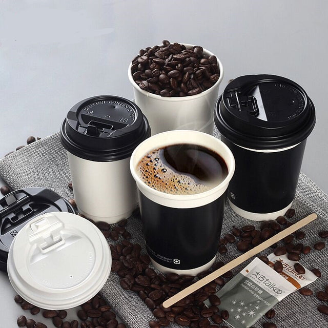 12oz Black Paper Cups With A Lid