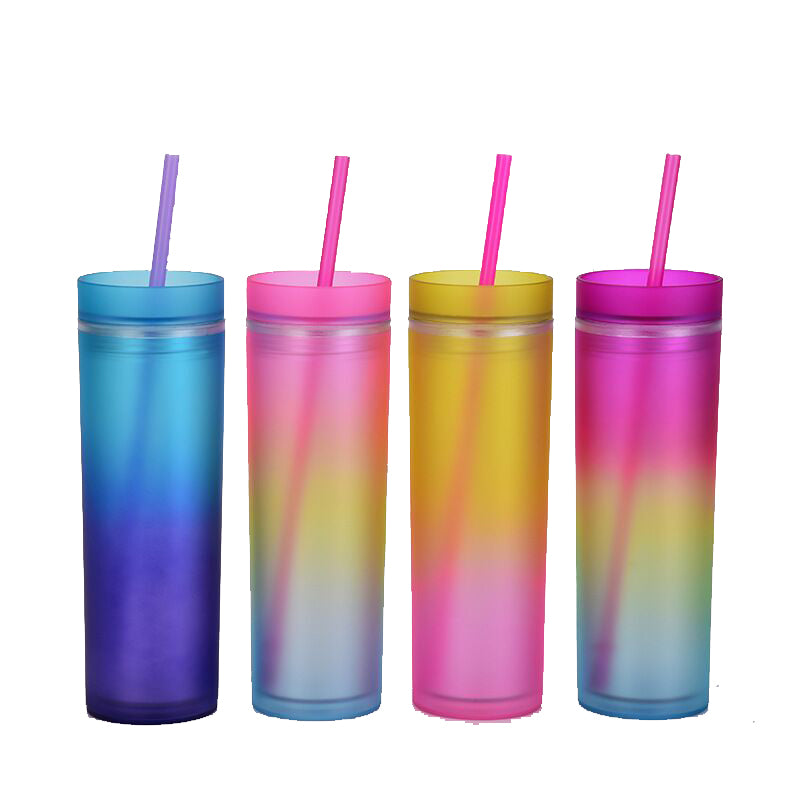 16oz Changing Color Plastic Bottle With Straw