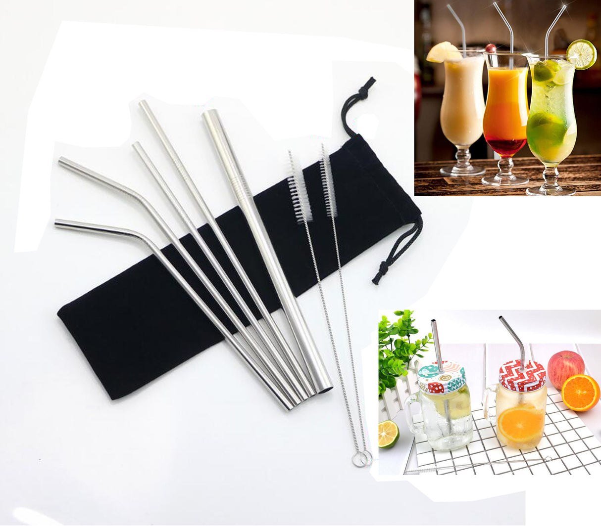 Silver Straw With Cleaning Brush