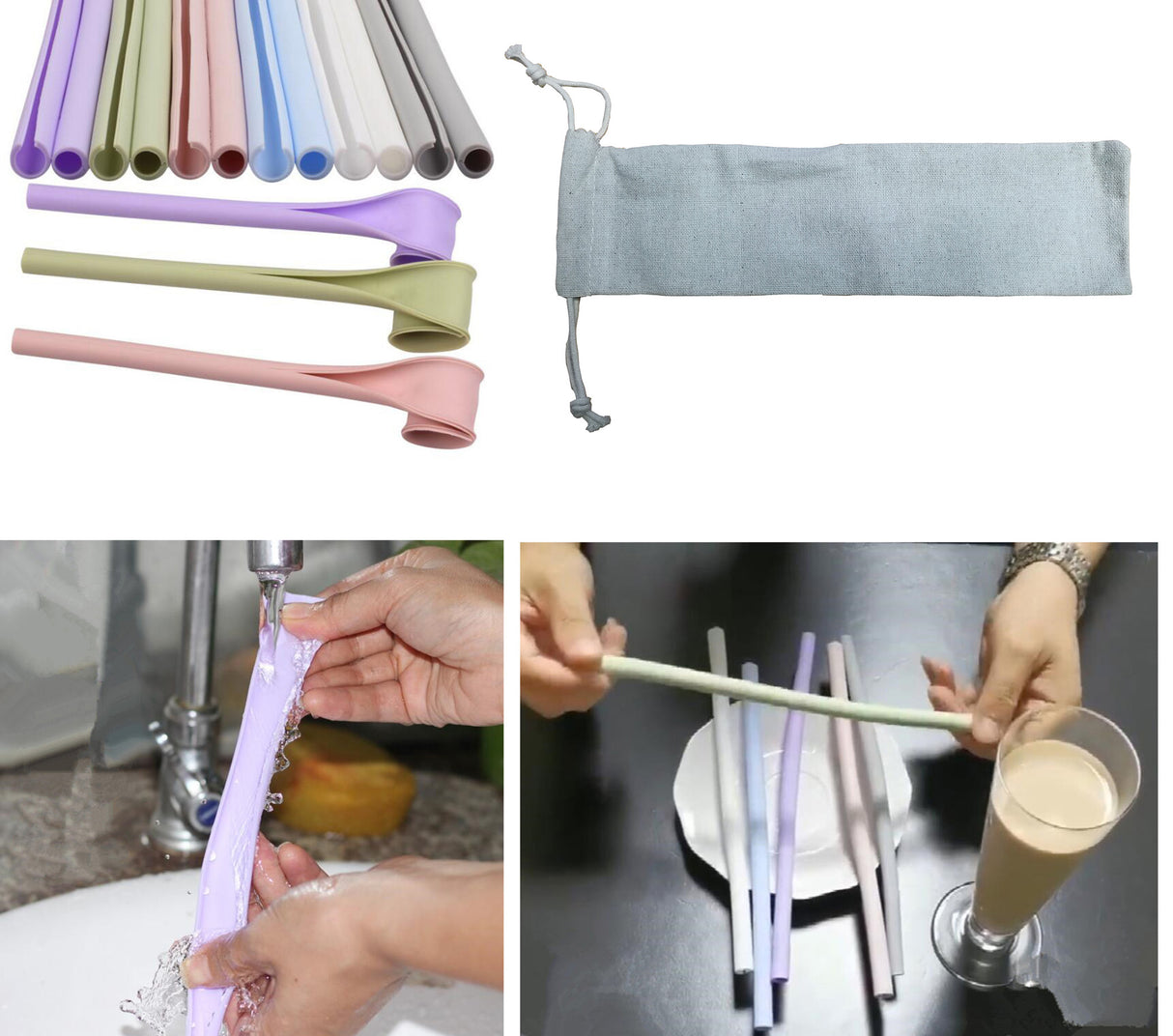 Reusable Openable Silicone Straws With Bag