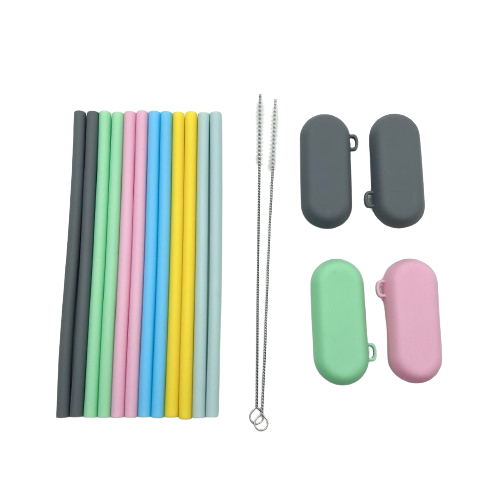 Portable Silicone Collapsible Straw With Case