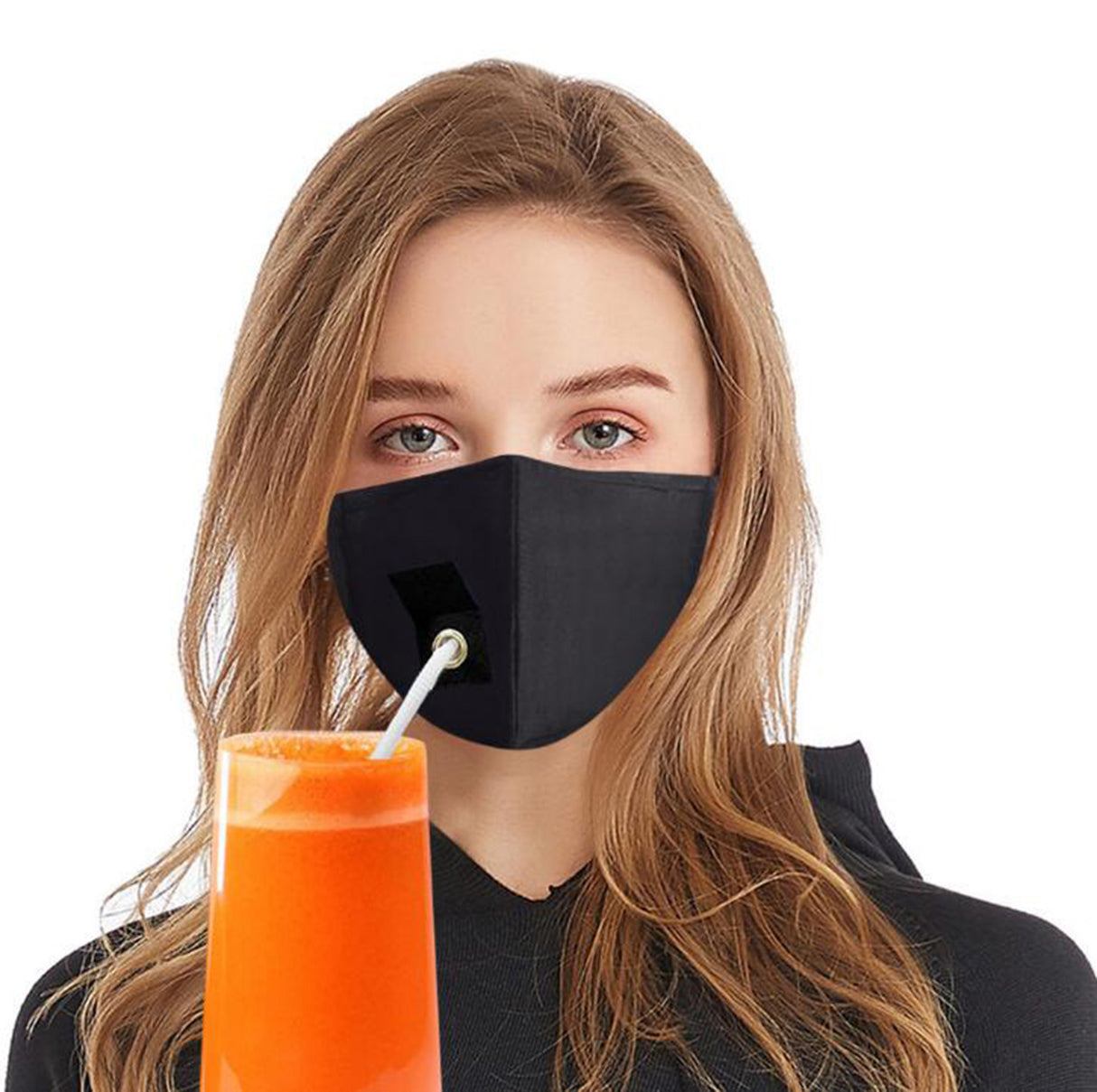 Face Covering With Drink Straw Hole