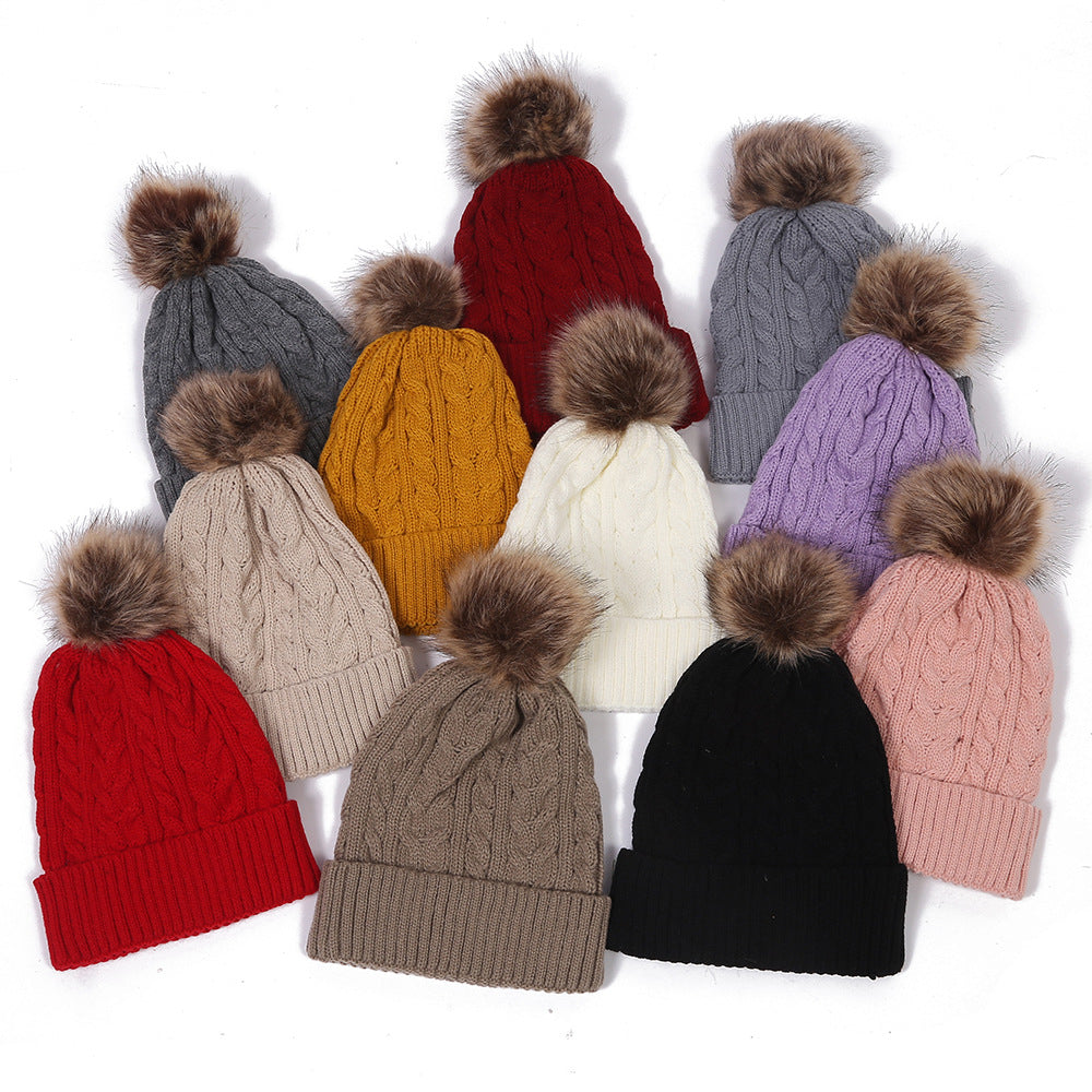 Winter Beanies Knit Faux Fur Pompoms