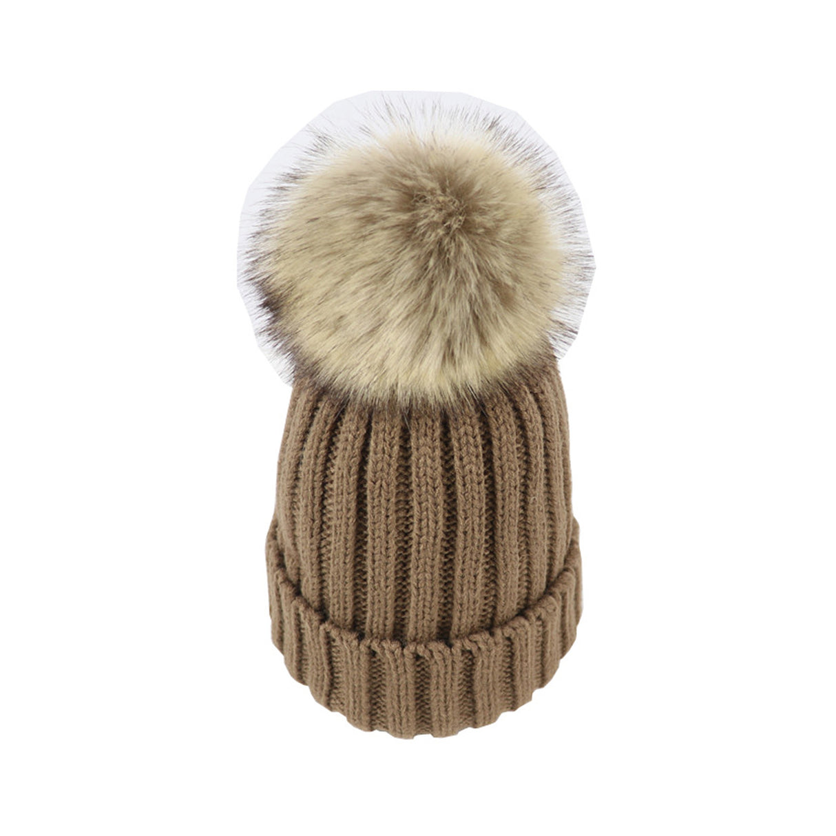 Kids Knitted Beanie With Faux Fur Pom