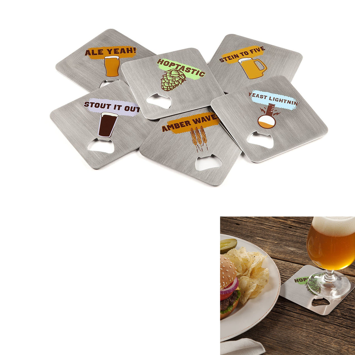 Stainless Steel Bottle Opener Coasters