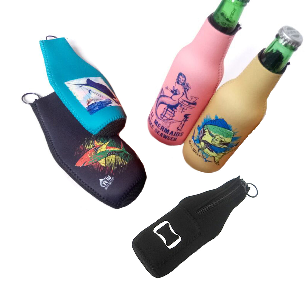 Neoprene Bottle Cover With Zipper And Bottle Opener