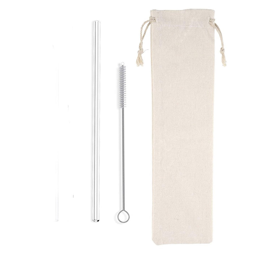 Glass Straw Set With Brush And Bag