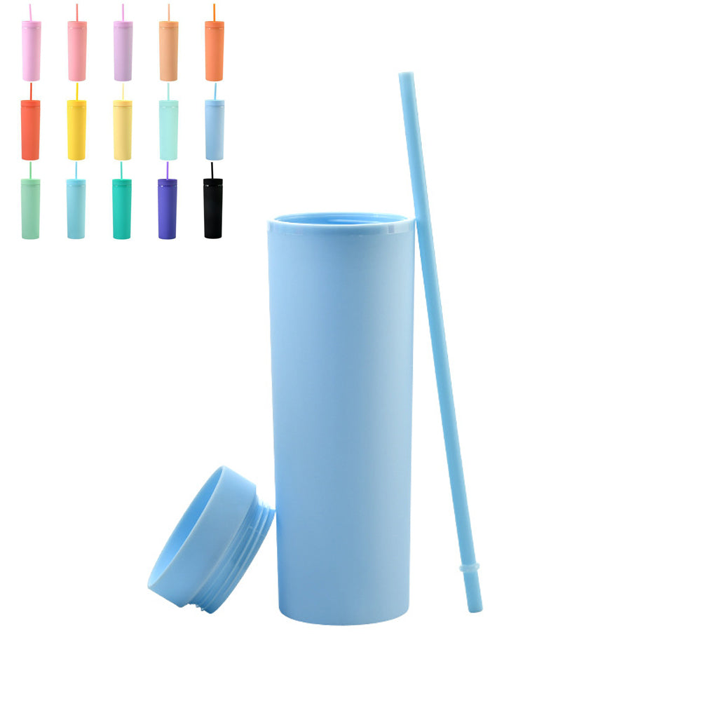 16oz Double Wall Plastic Tumblers With Straw And Lid