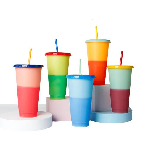 17 Oz. Color Changing Cups With Lids & Straws