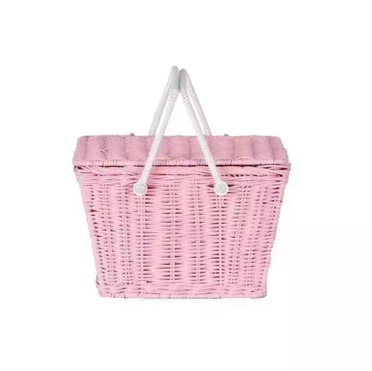 Pink Rattan Baskets With Lid