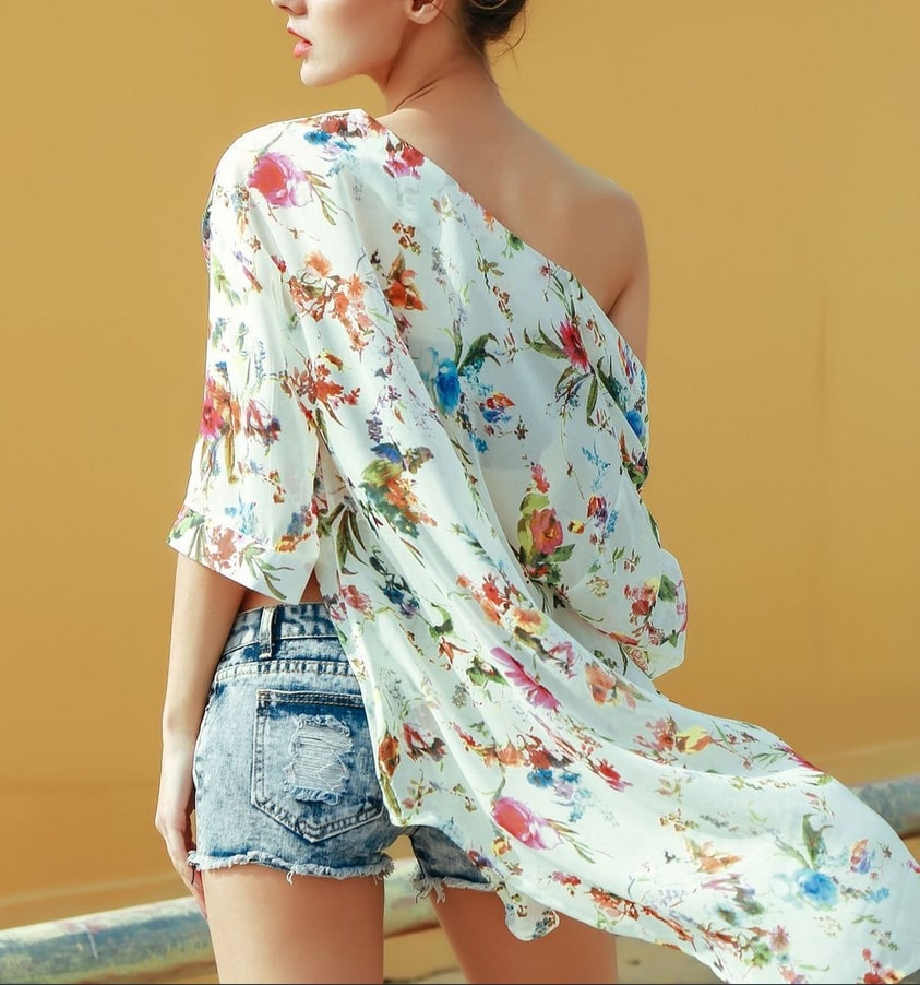 Summer Floral Printed Chiffon Kimono Tops