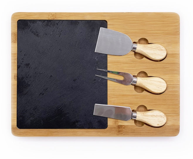 Bamboo/slate Cheese Board And Tool Set