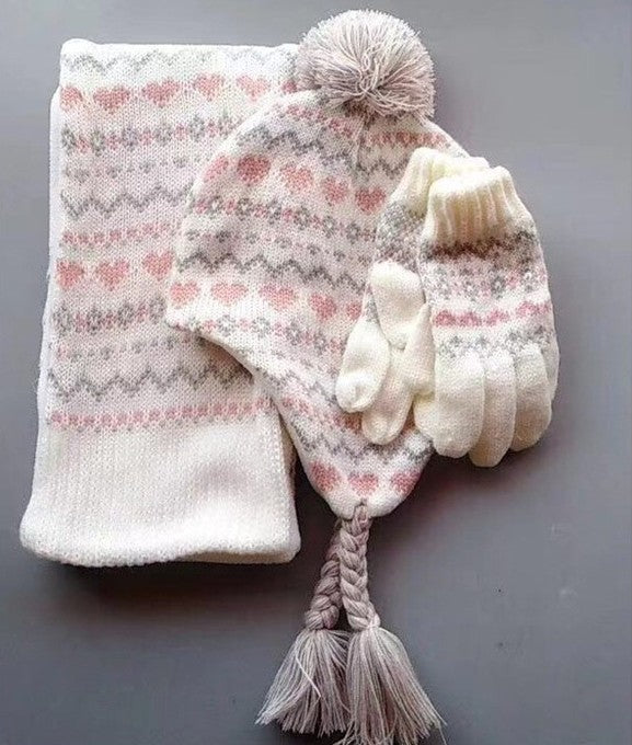 3-pieces Winter Knit Hat Scarf Set