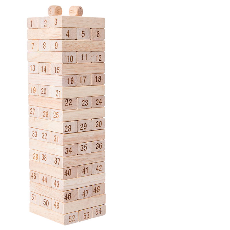 54pcs Wooden Jenga With Two Dices