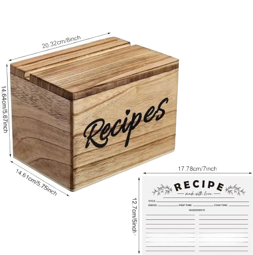 Wooden Recipe Box With Recipe Cards