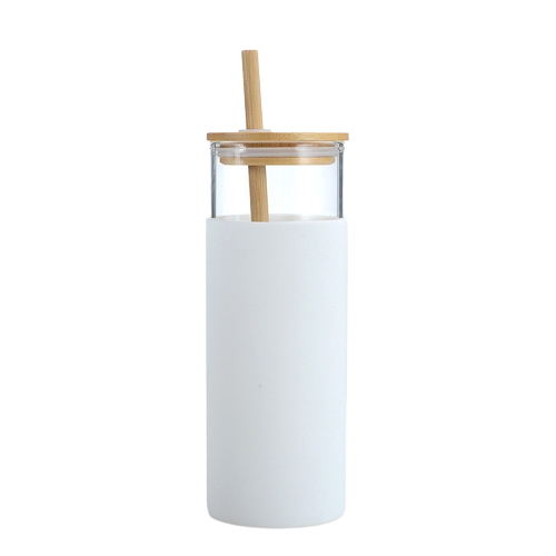 Glass Tumbler With Wooden Lid And Straw