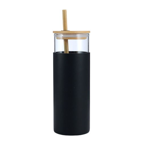 Glass Tumbler With Wooden Lid And Straw