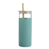 Glass Tumbler With Wooden Lid And Straw