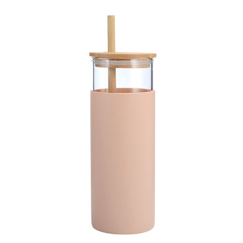 Glass Tumbler With Wooden Lid And Straw