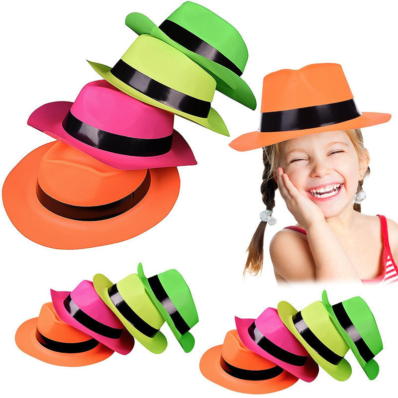 Neon Plastic Fedora Gangster Hat