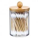 Qtip Holder Dispenser With Bamboo Lid