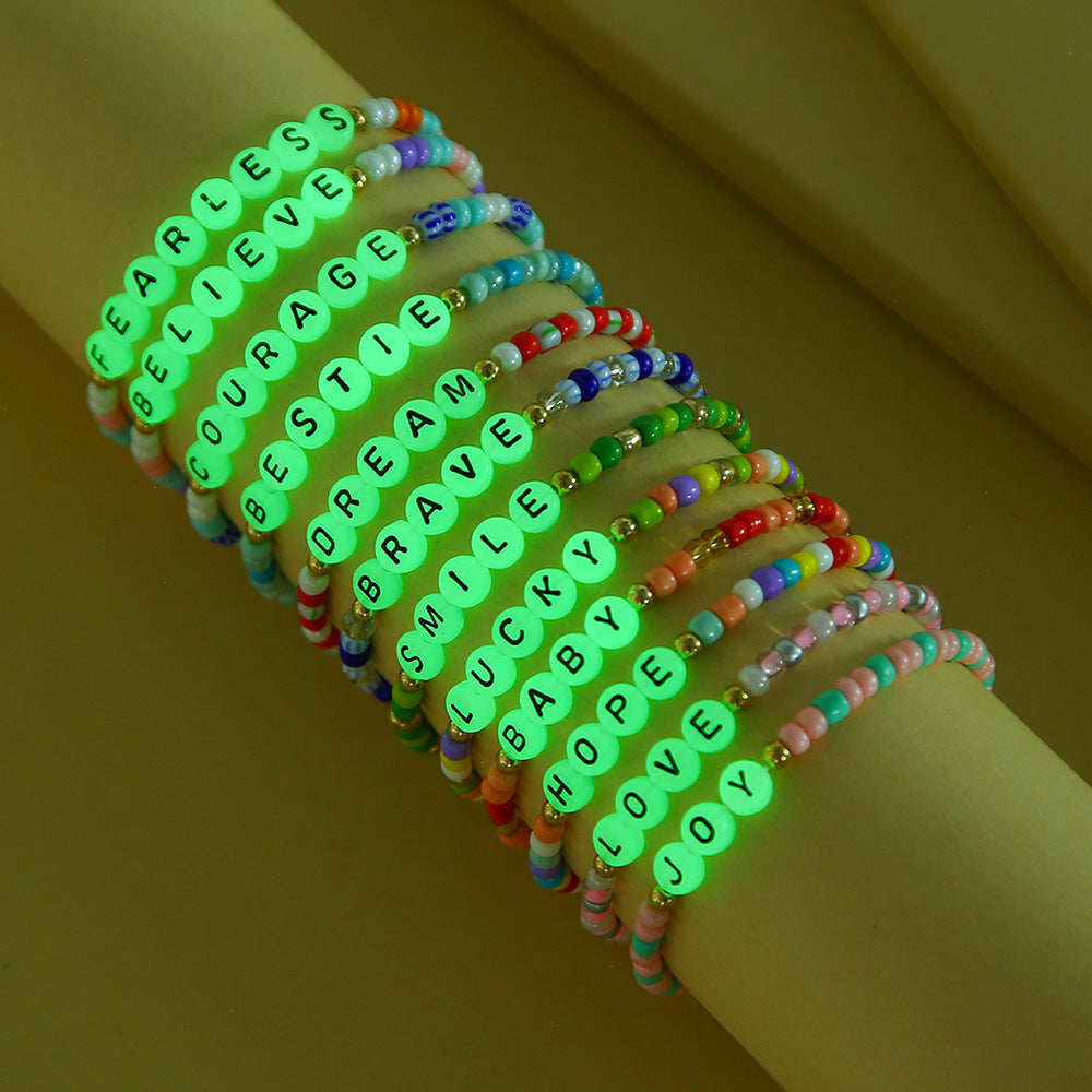 Glow-in-the-dark Alphabet Beaded Bracelet