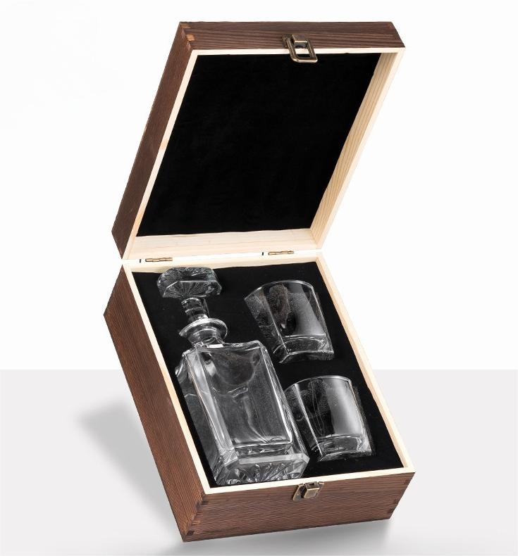 Decanter With 2 Glasses - Wood Box