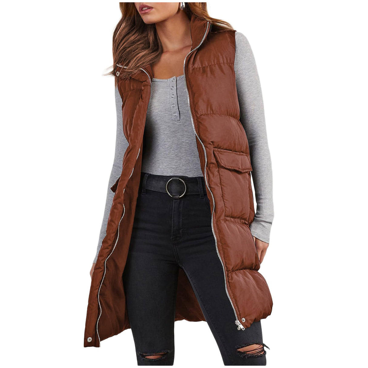 Long Puffer Vest Sleeveless