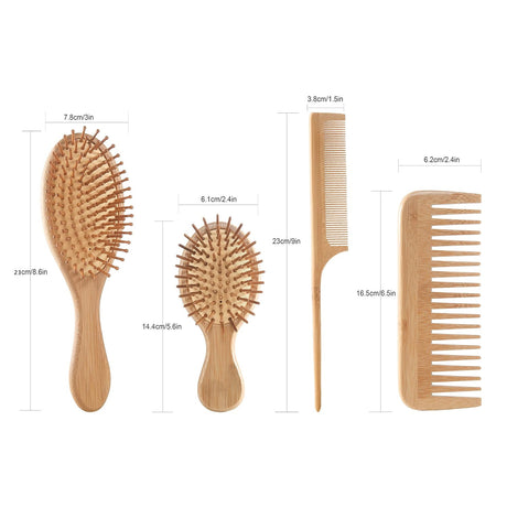 Bamboo Hairbrush And Comb Set